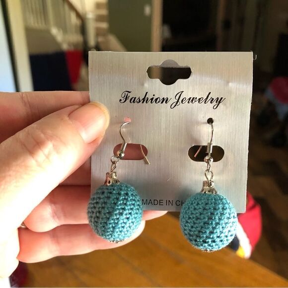 Fashion Jewelry Blue Teal Boho Crochet Ball Dangle Earrings Hook (A)34 - Picture 1 of 7